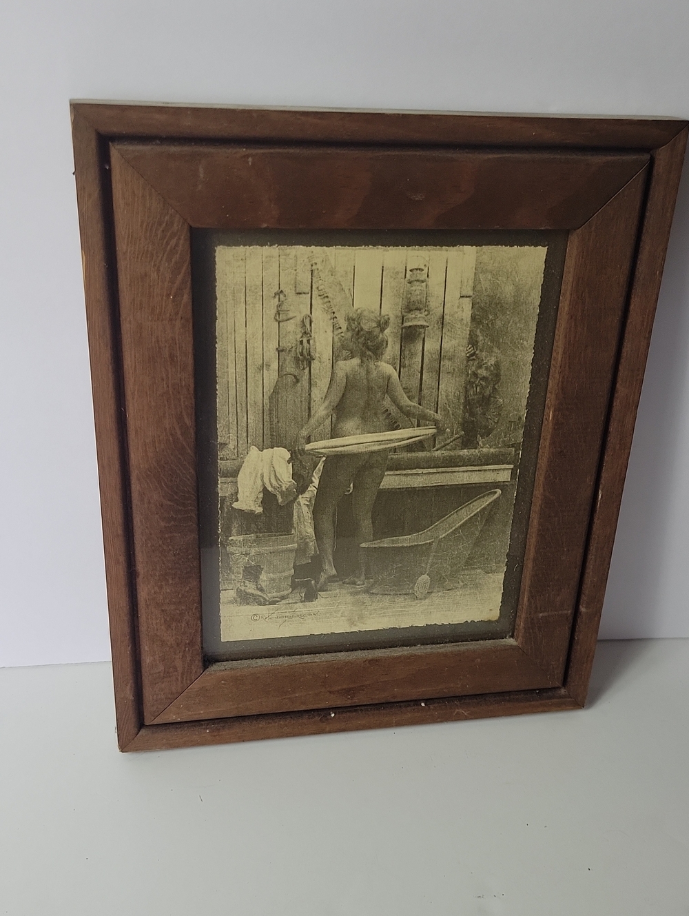 Rustic Brown Wooden Picture Frame with Vintage-Style Print